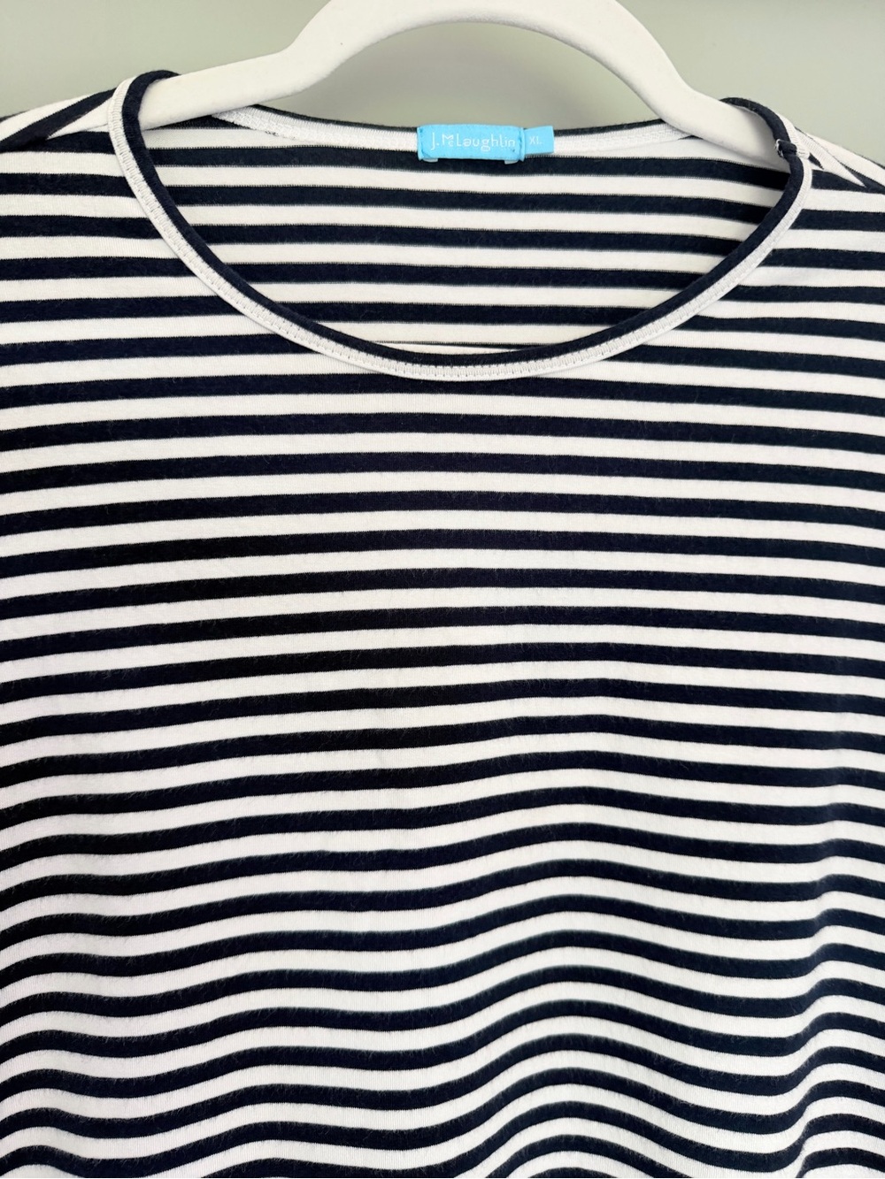 J. McLaughlin "Allie" Navy White Stripe Cotton Blend Nautical Short Sleeve Tee - Picture 5 of 15